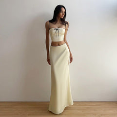 Ivory Glow Satin Two Piece Skirt Set