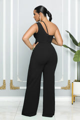 One Shoulder Strap Sleevless Bodycon Wide Leg Jumpsuit