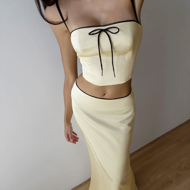 Ivory Glow Satin Two Piece Skirt Set