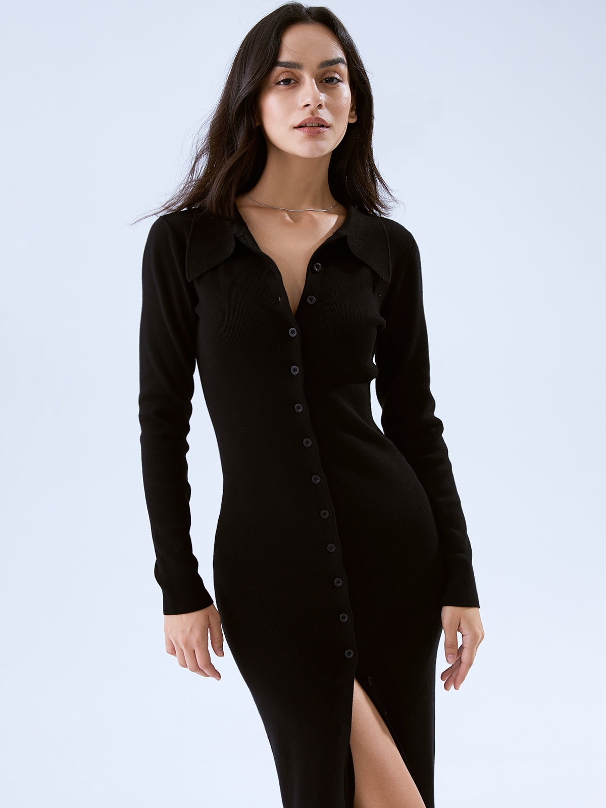 Long Sleeve Button-Front Dress