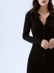 Long Sleeve Button-Front Dress