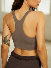 Brown Ribbed Sports Bra