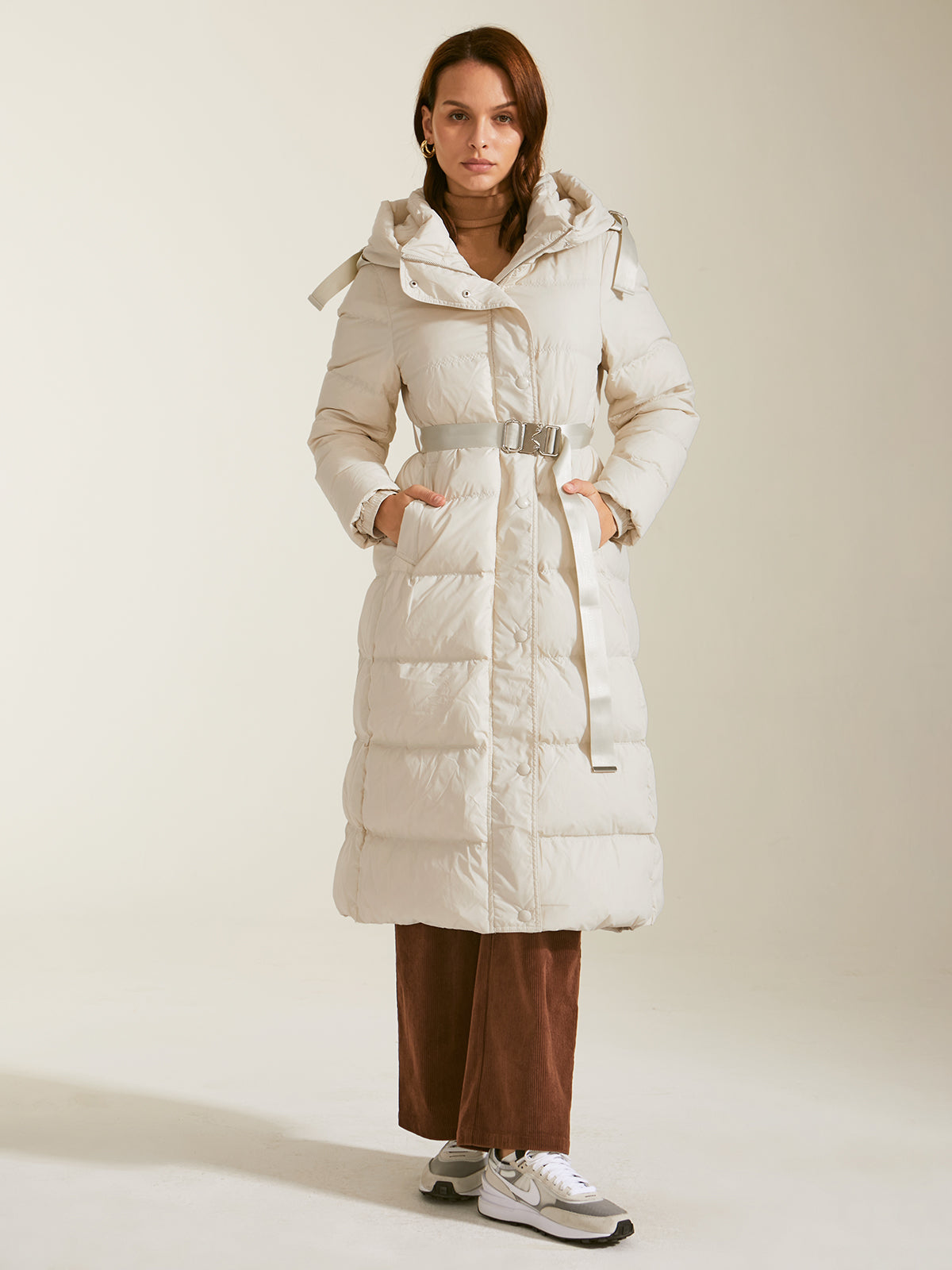 Belted Long Down Puffer Coat