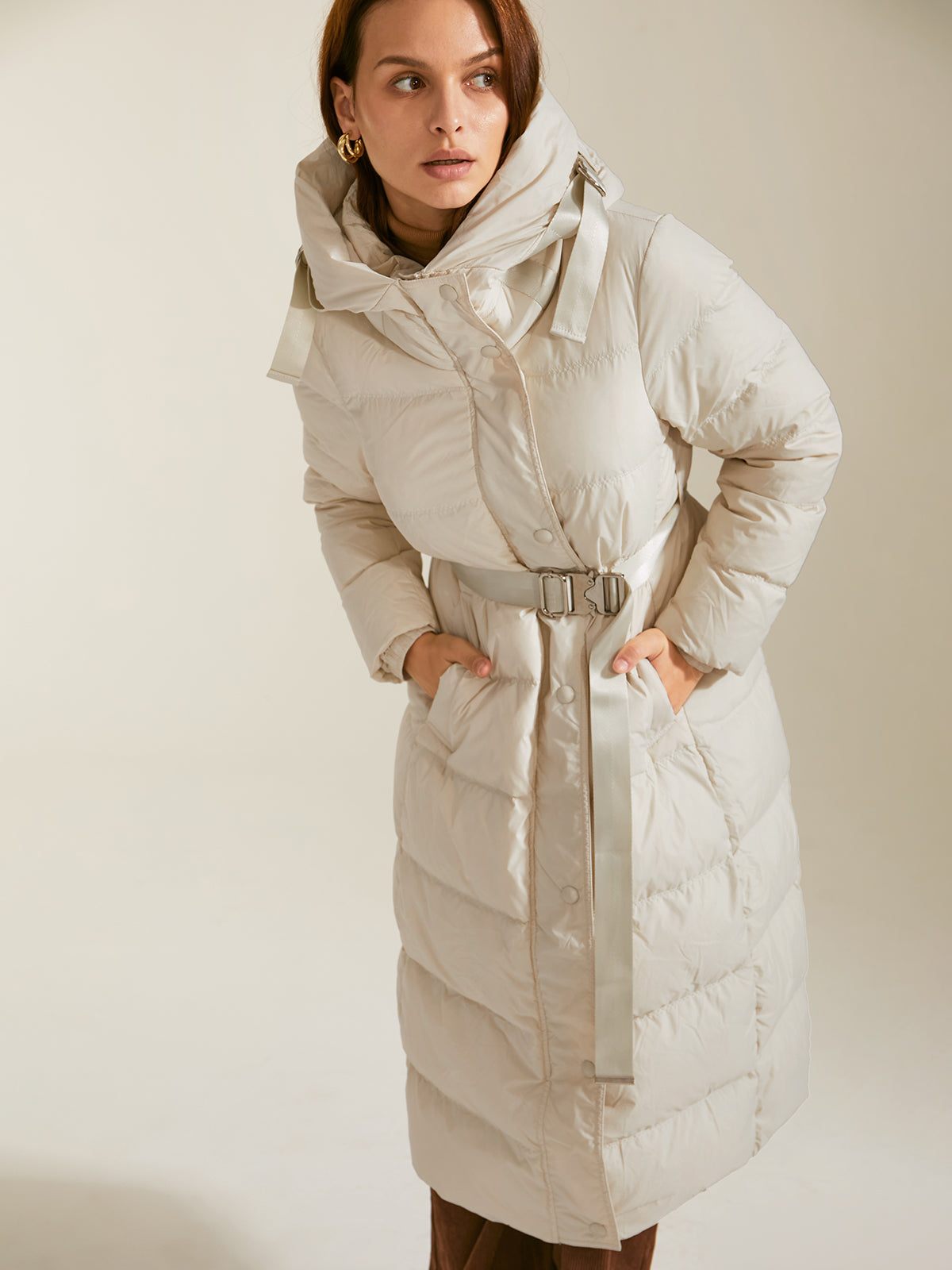 Belted Long Down Puffer Coat