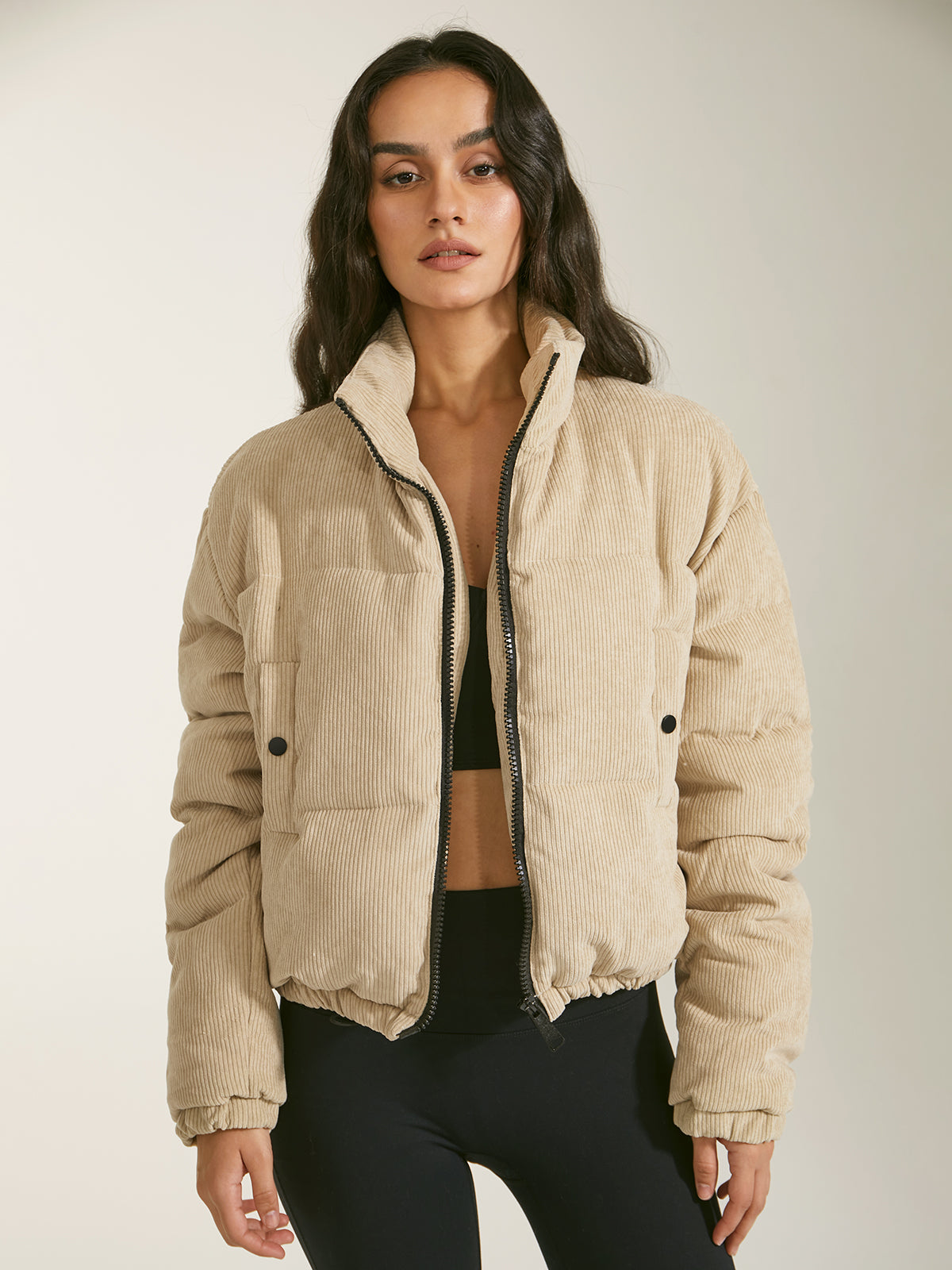 Cropped Funnel Neck Puffer Jacket