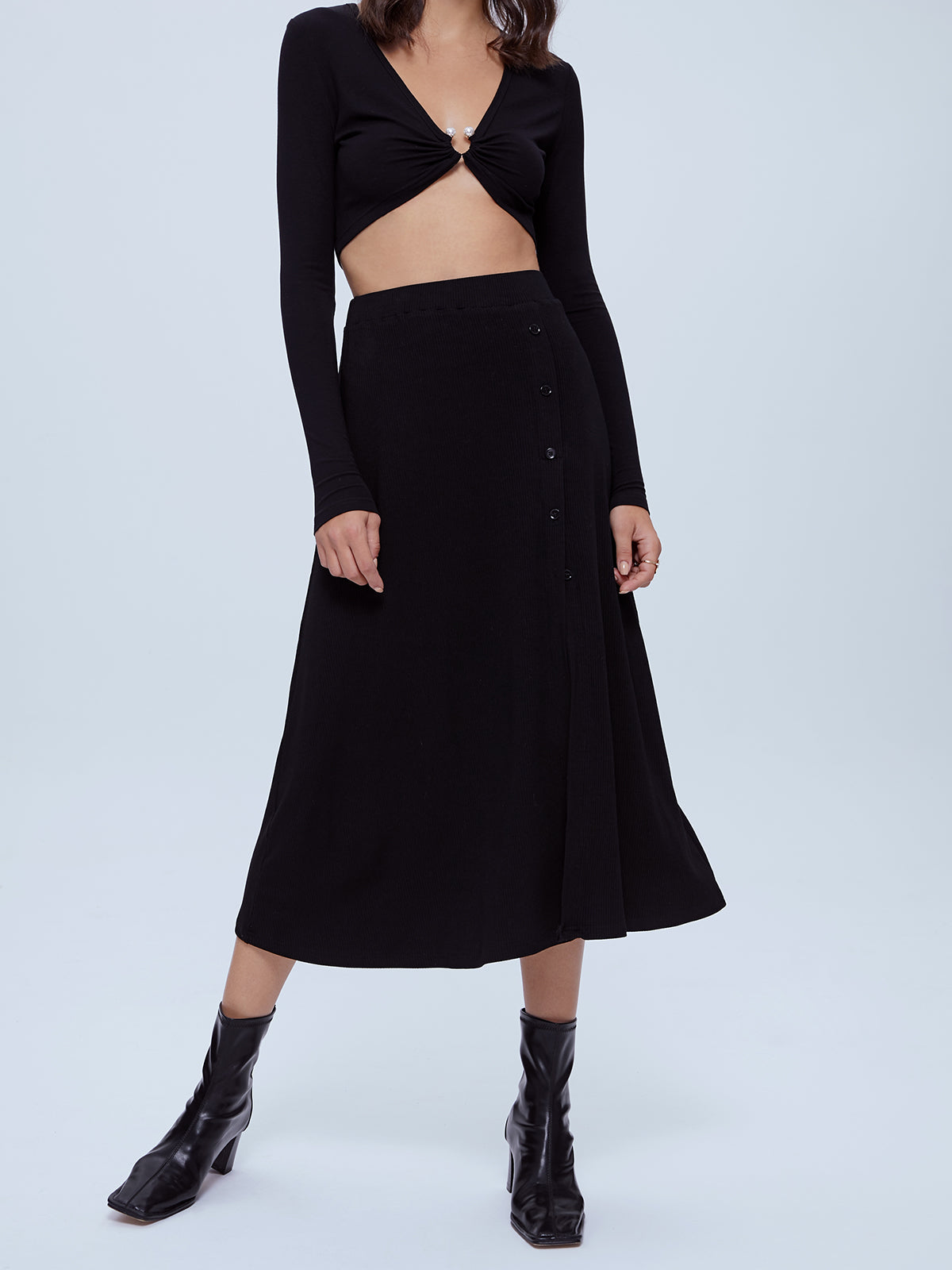 Flowy A Line Slit Midi Skirt