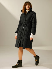 Collared Button Front Long Puffer Jacket