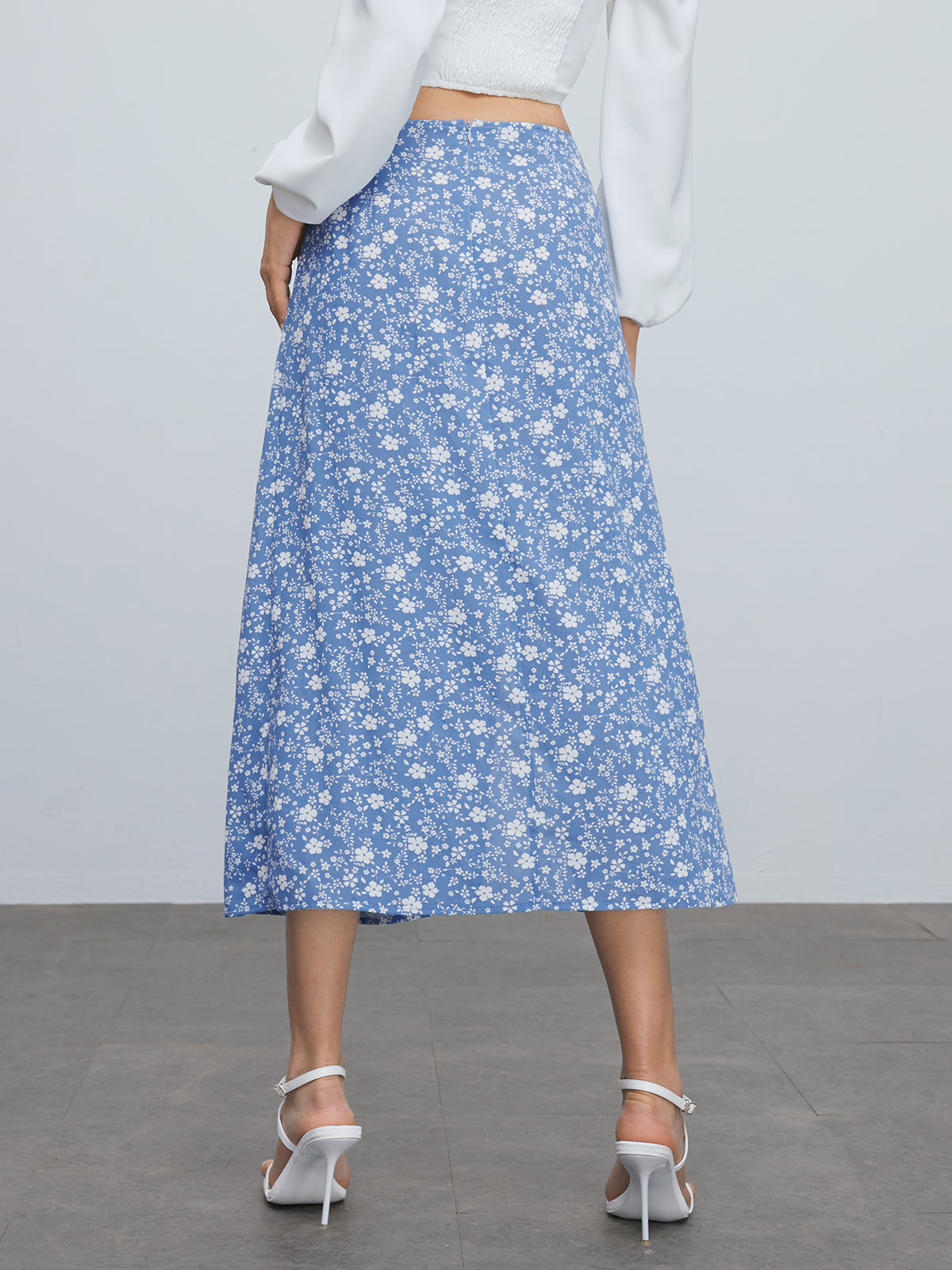 Azure Daisy Fields Slit Skirt