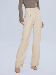 Solid Colored Mid-Rise Straight Leg Trousers