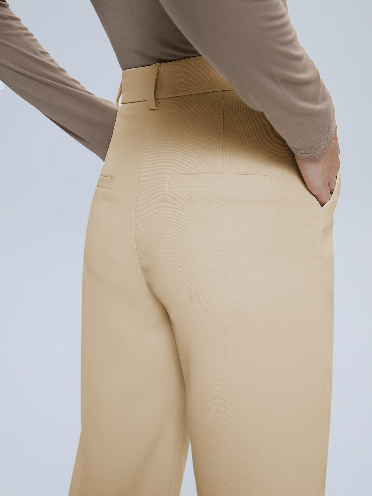 Solid Colored Mid-Rise Straight Leg Trousers