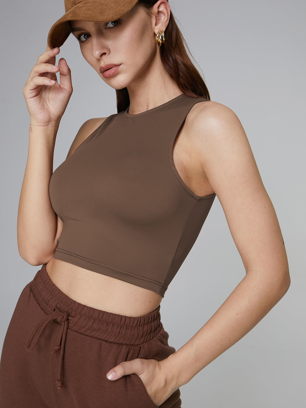 Solid Colored Cropped High Neck Tank Top