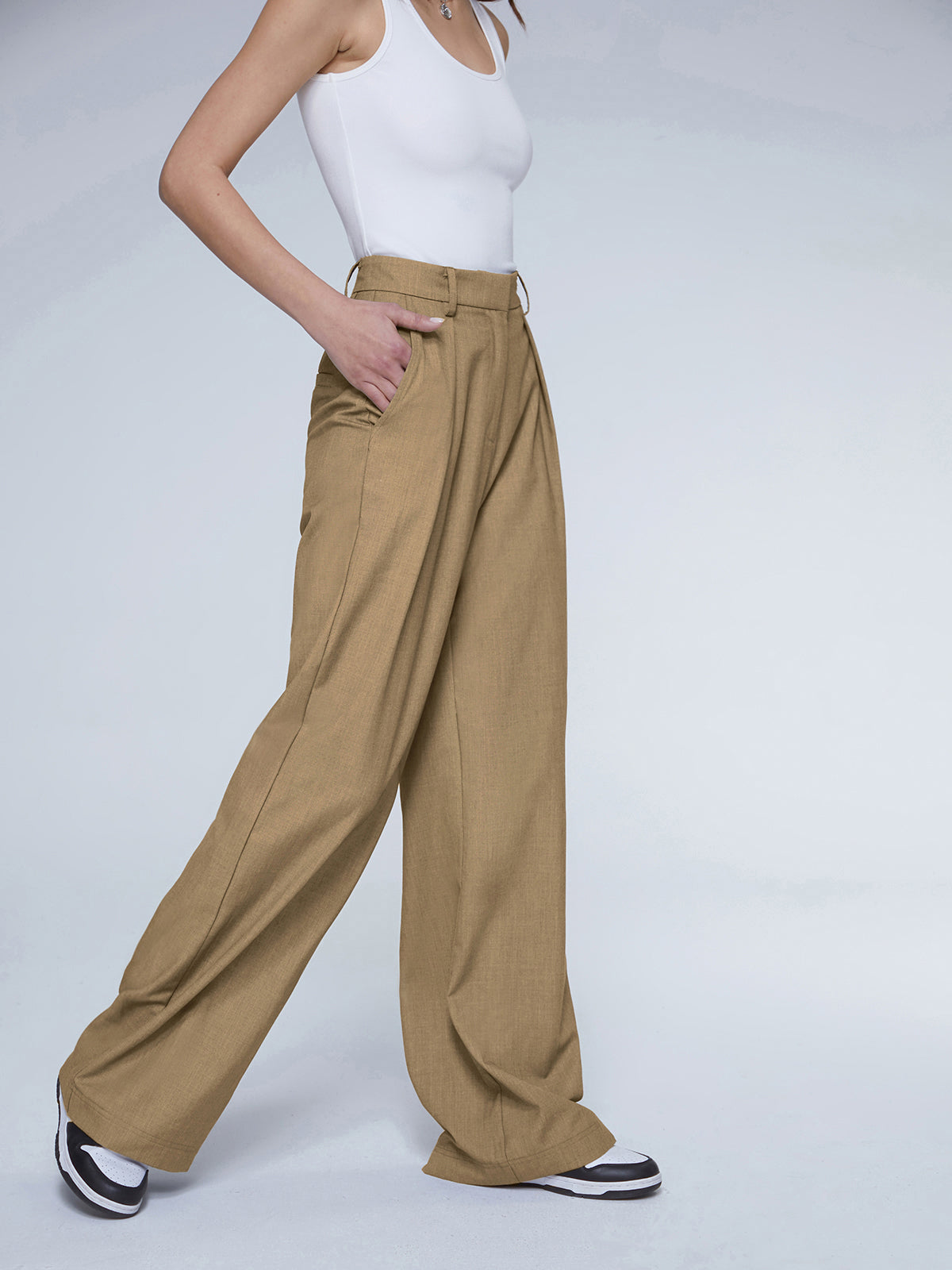 Oversized High Waisted Pleat Front Trousers