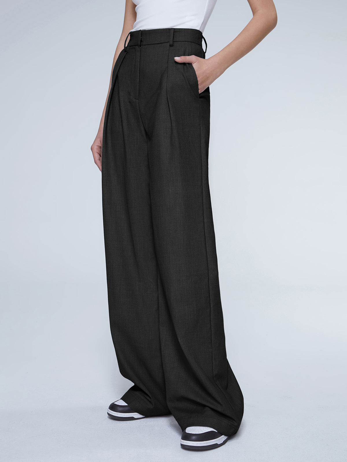 Oversized High Waisted Pleat Front Trousers