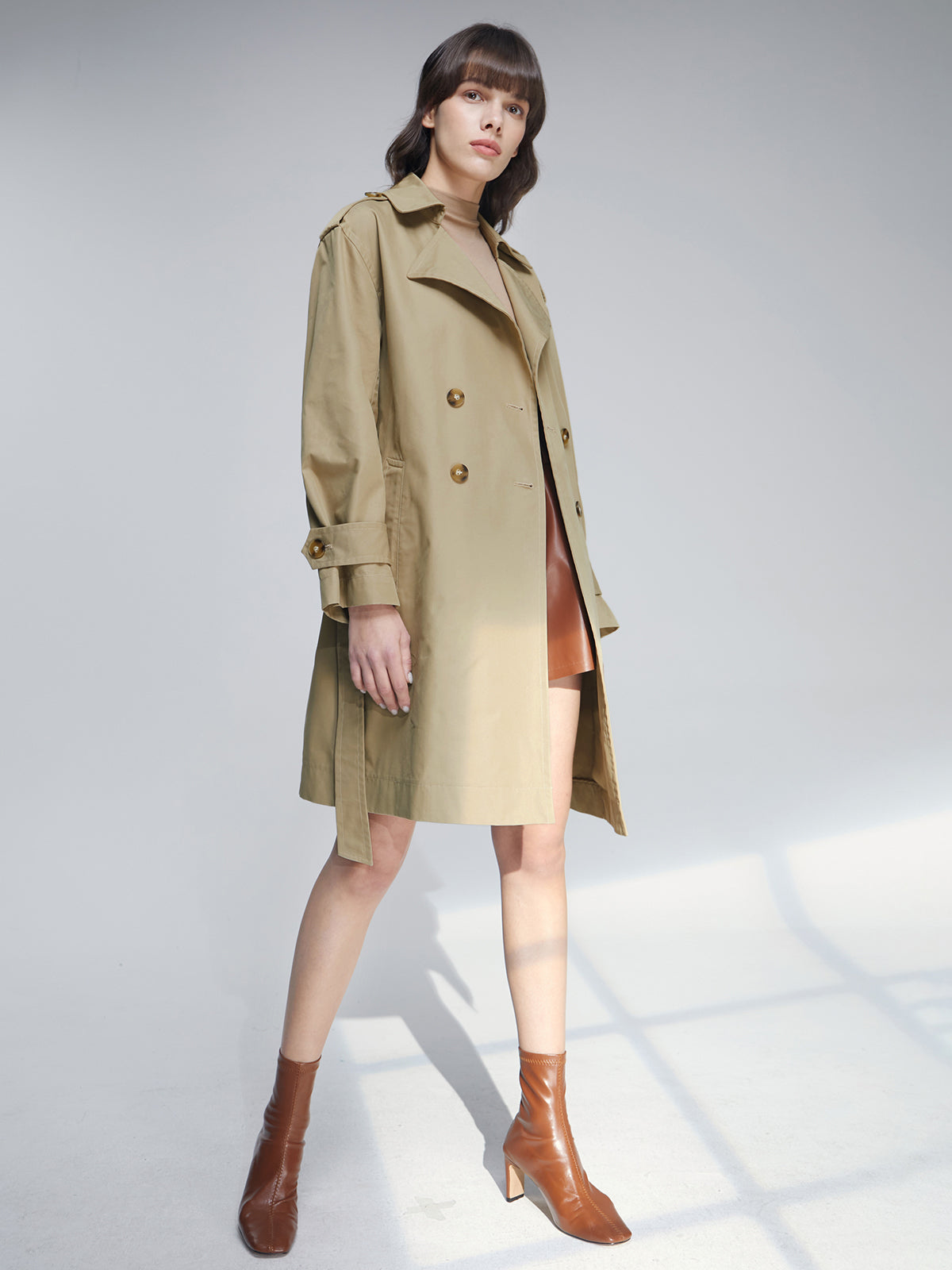 Mid Length Double Breasted Lightweight Trench Coat