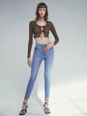 Scoop Neck Double Front Tie Cropped Cardigan