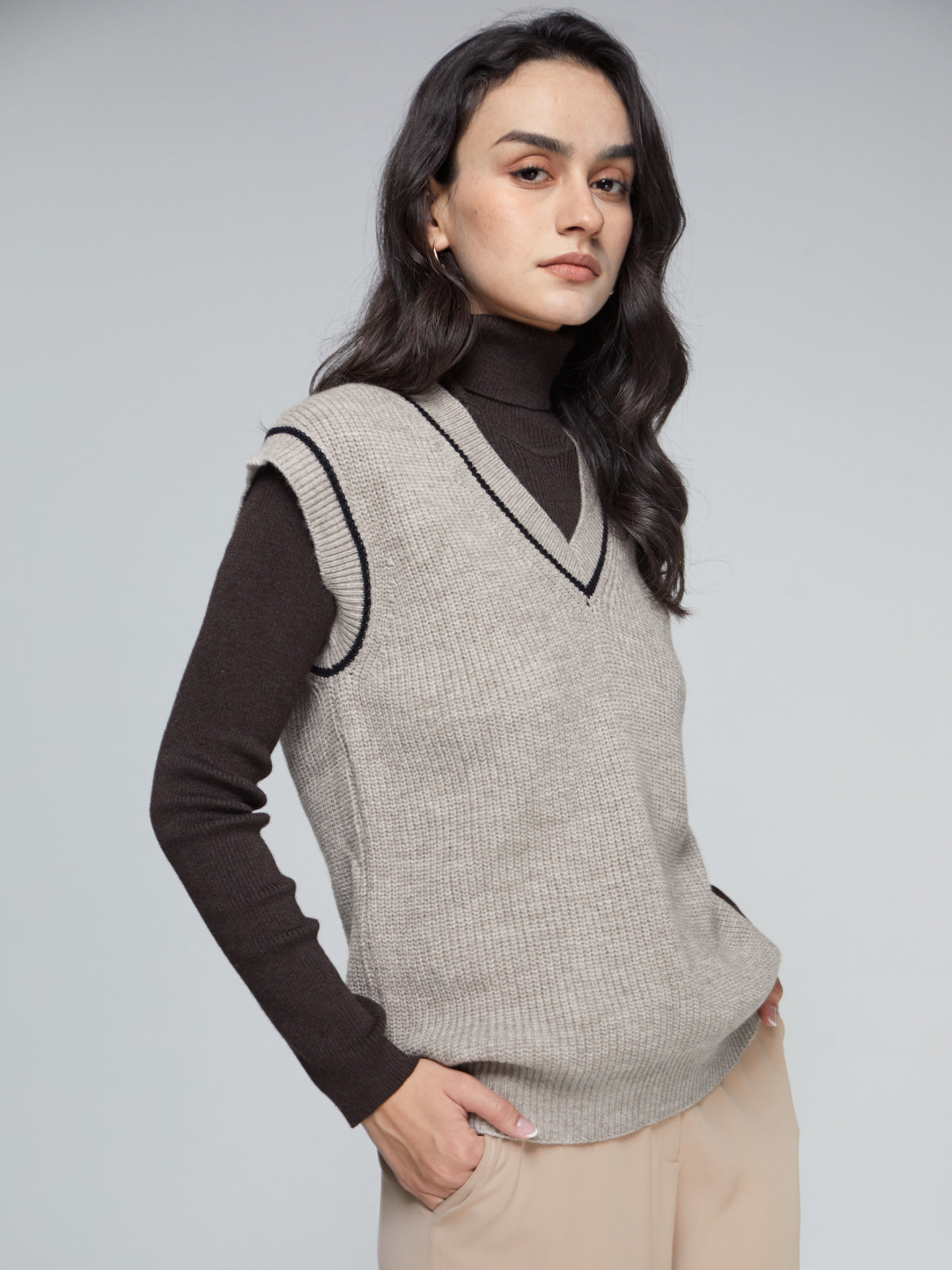 V Neck Regular Fit Varsity Sweater Vest