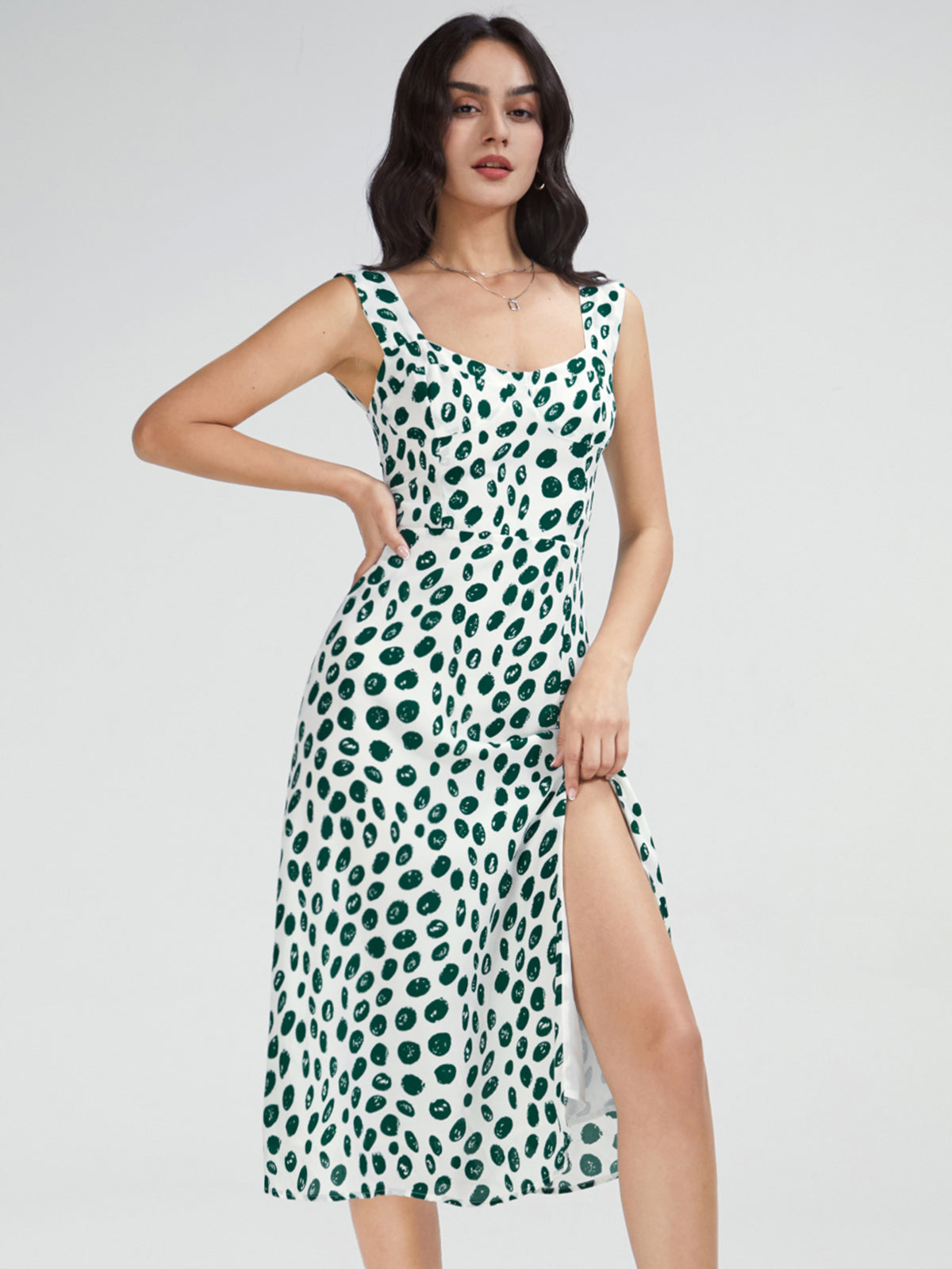 Square Neck Printed Dress with Side Slit