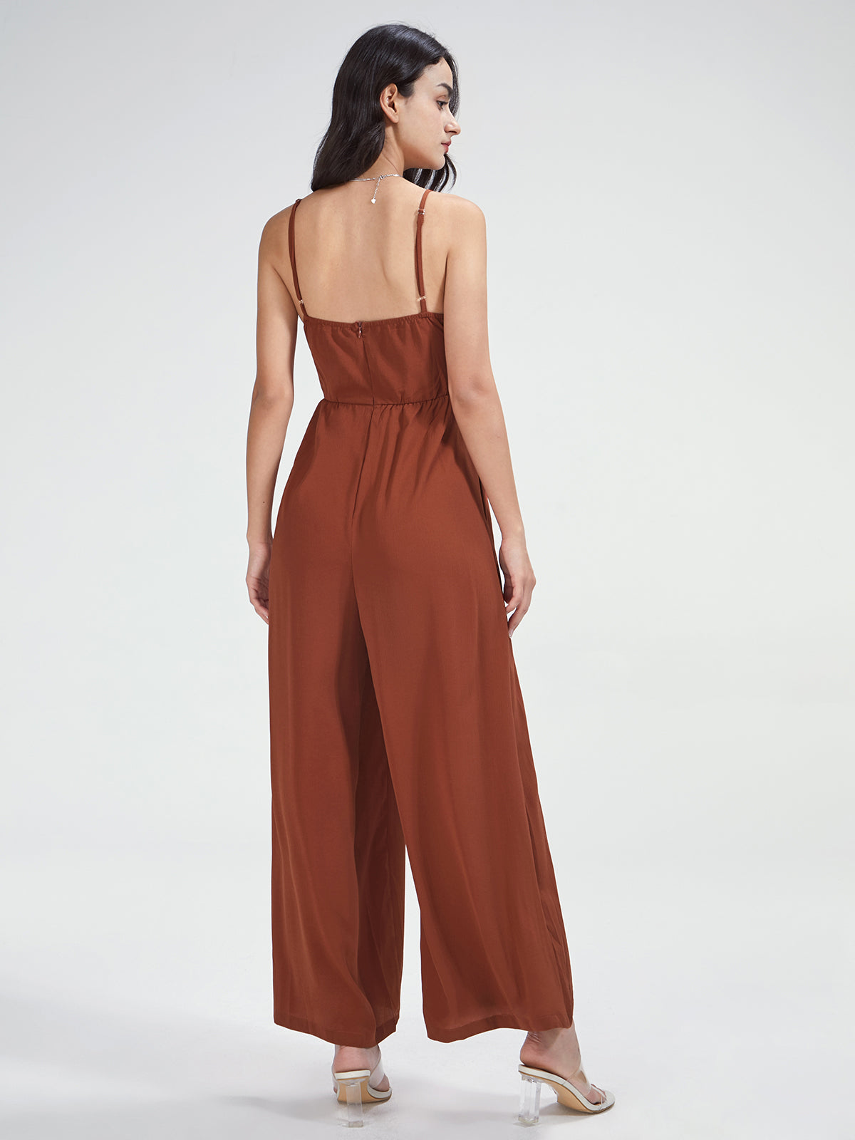 Square Neck Bandage Bodice Wide Leg Jumpsuit