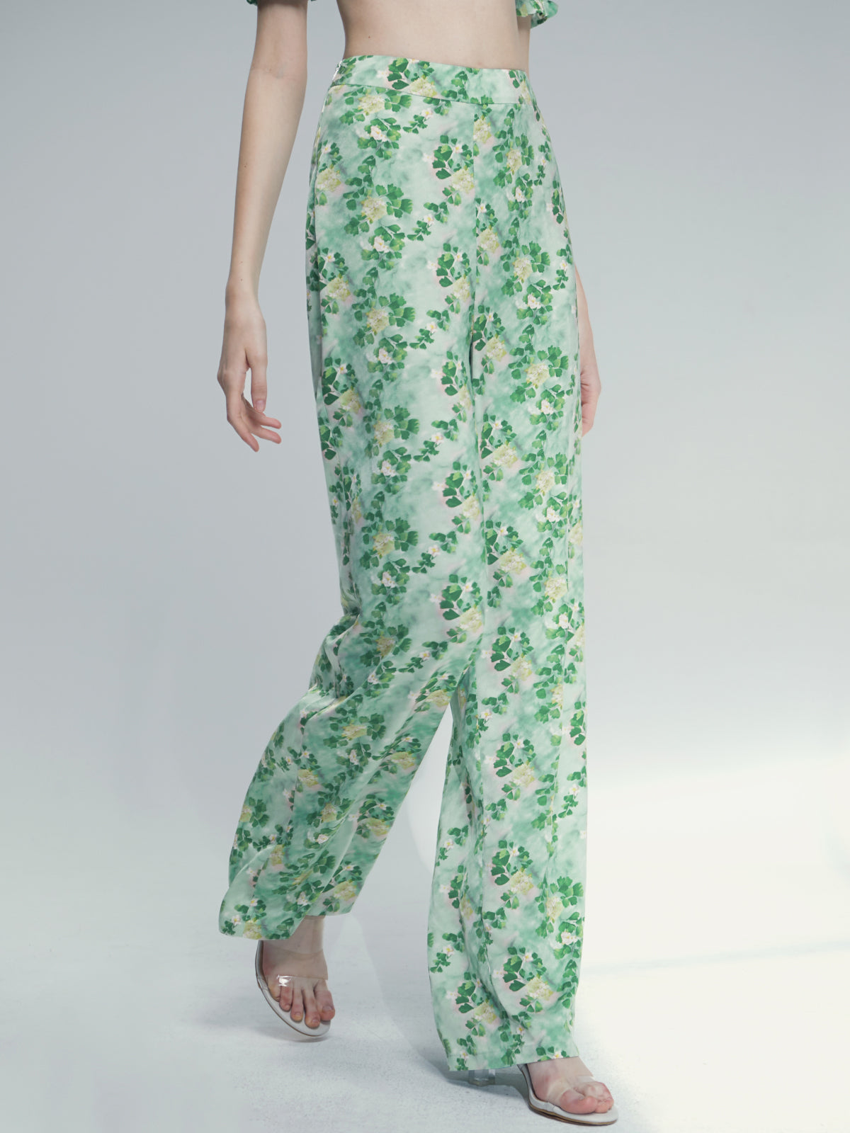 Off The Shoulder Tube Top And Wide Leg Printed Pants Set