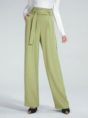 High Waisted Belted Pleat Front Trousers