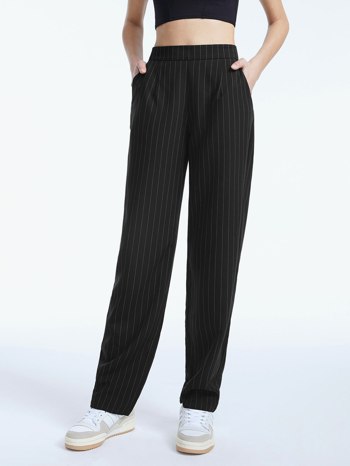 High Waisted Regular Fit Pinstripe Pants