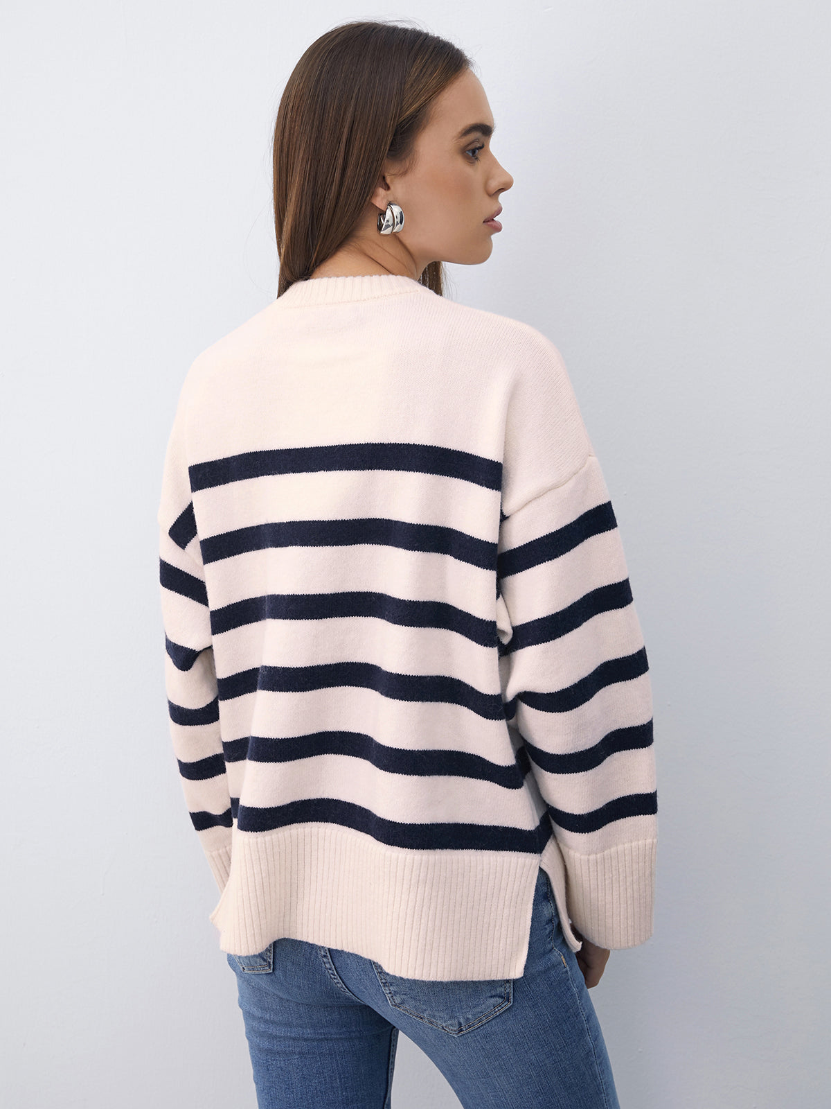 Drop Shoulder Striped Sweater