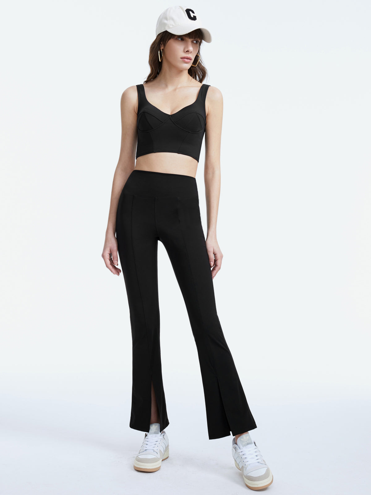 High Waisted Contour Seam Slit Leggings