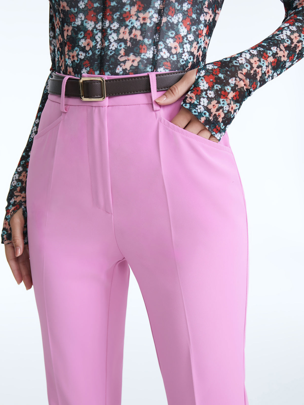 High Waisted Stretch Flare Pants With Seam Detail