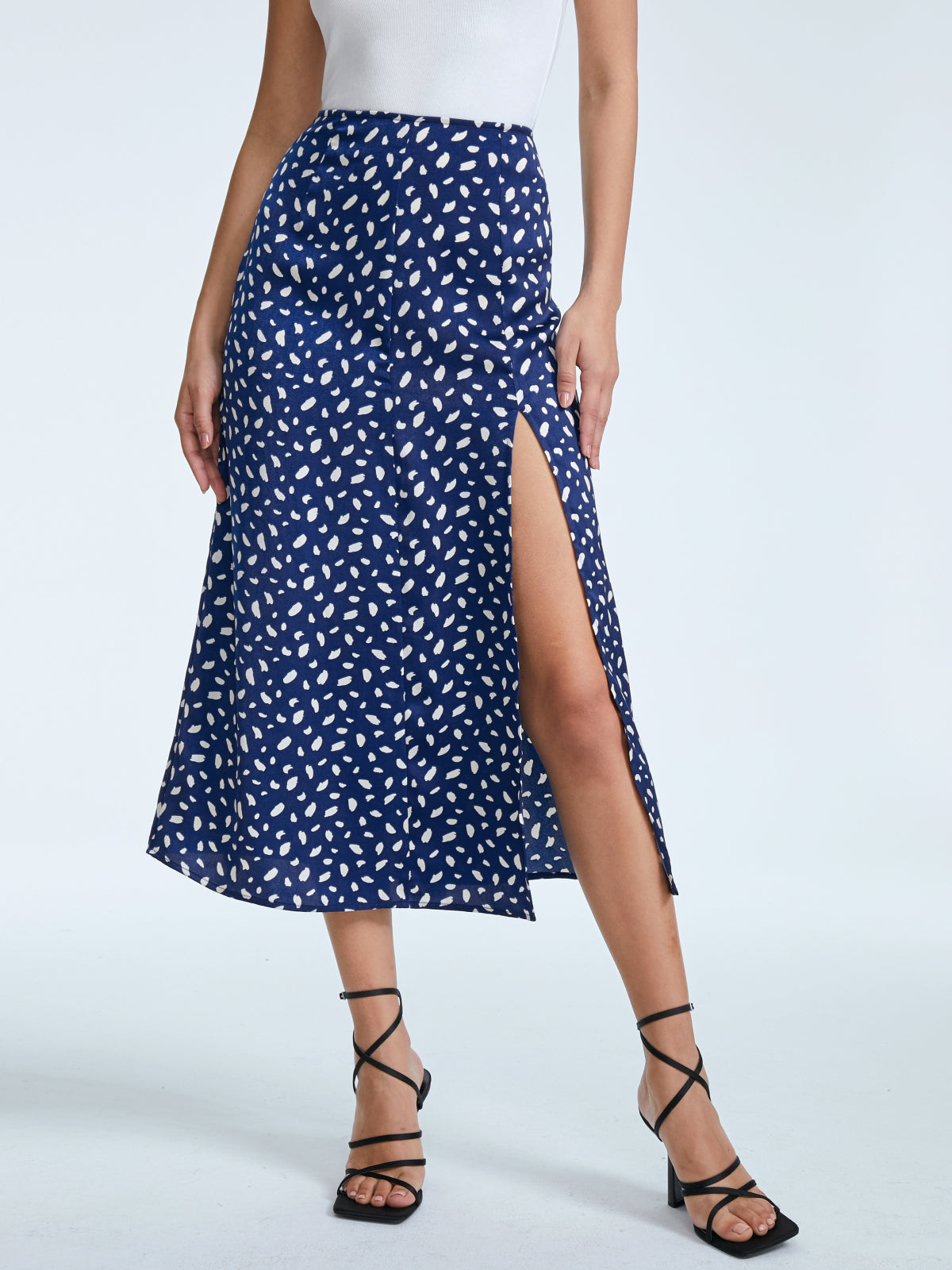 Petals Print High Waisted A Line Slit Skirt