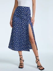 Petals Print High Waisted A Line Slit Skirt