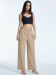 High Waisted Asymmetrical Pleat Front Wide Leg Trousers