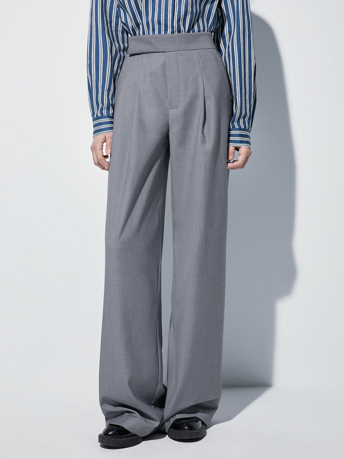 High Waisted Wide Leg Pleat Front Trousers