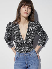 Long Sleeve V Neck Floral Top