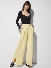 High Waisted Wide Leg Pleat Front Trousers