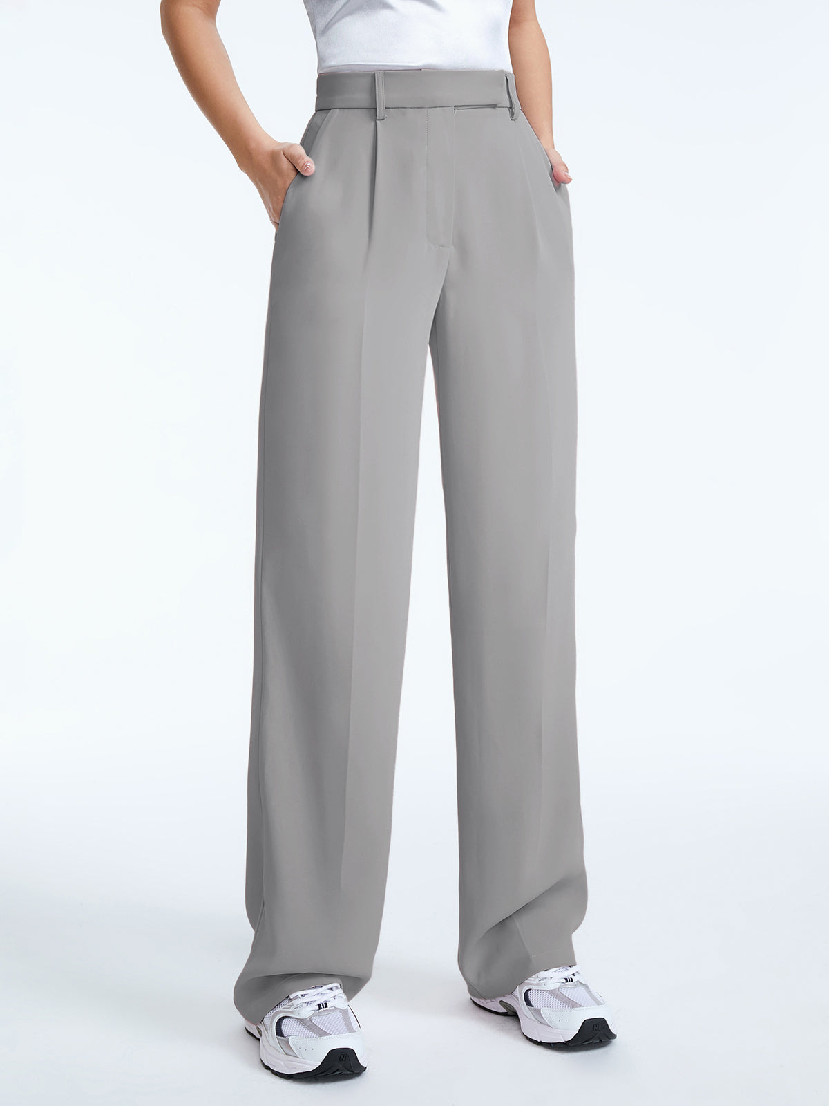 High Waisted Straight Leg Pleat Front Trousers