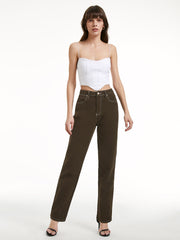 High Waisted Straight Leg Denim Pants