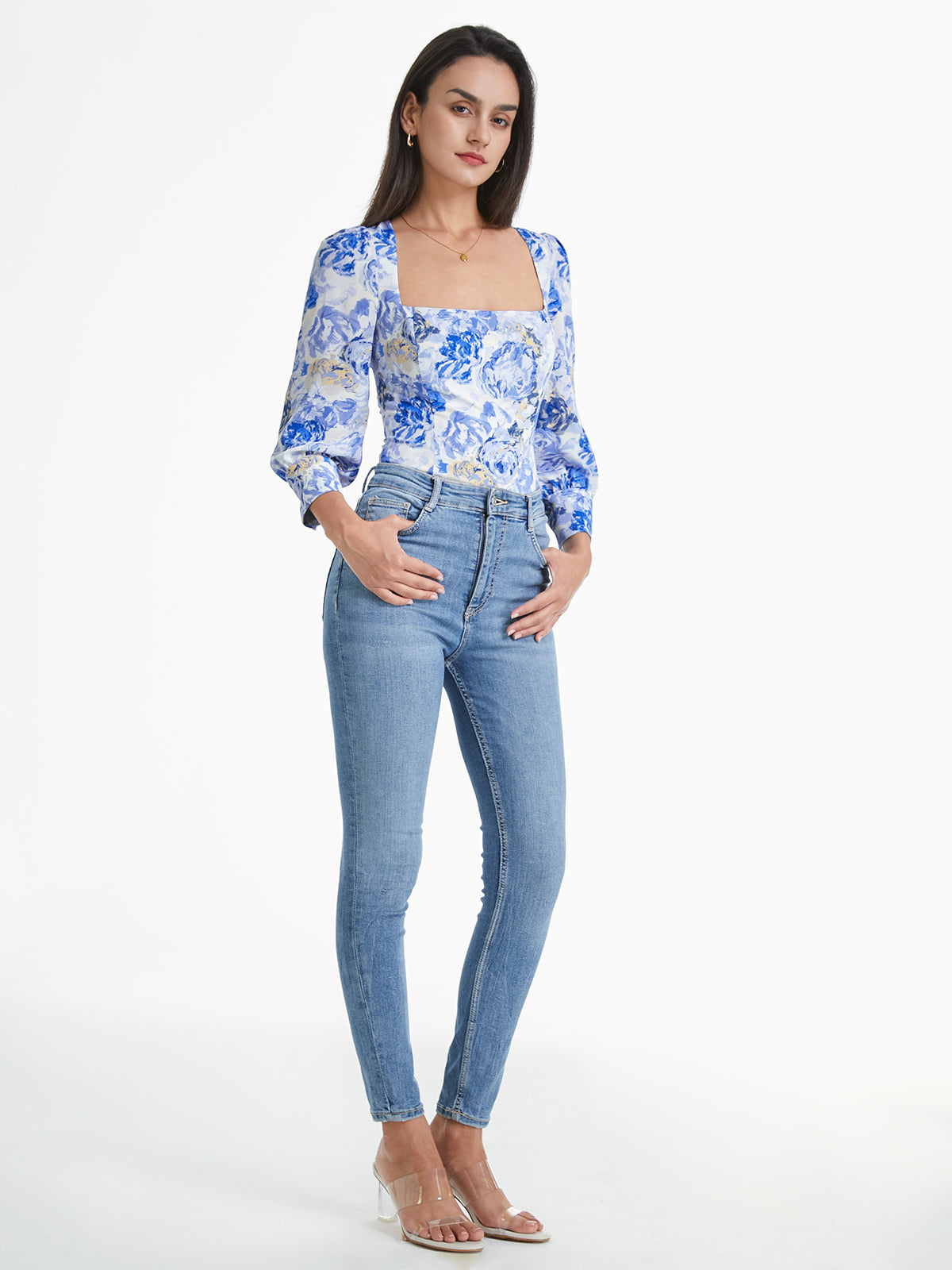 Sweat Neck Long Sleeve Cloud Rose Top