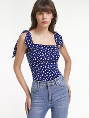 Light Petal Square Neck Tie Strap Contour Top