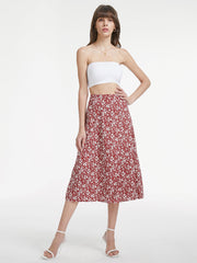 High Waisted Floral Slit Midi Skirt