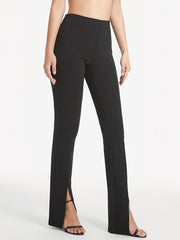 High Waisted Seam Detail Flare Slit Leg Trousers