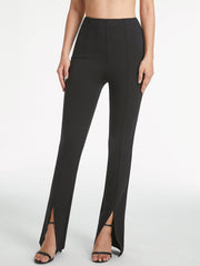 High Waisted Seam Detail Flare Slit Leg Trousers