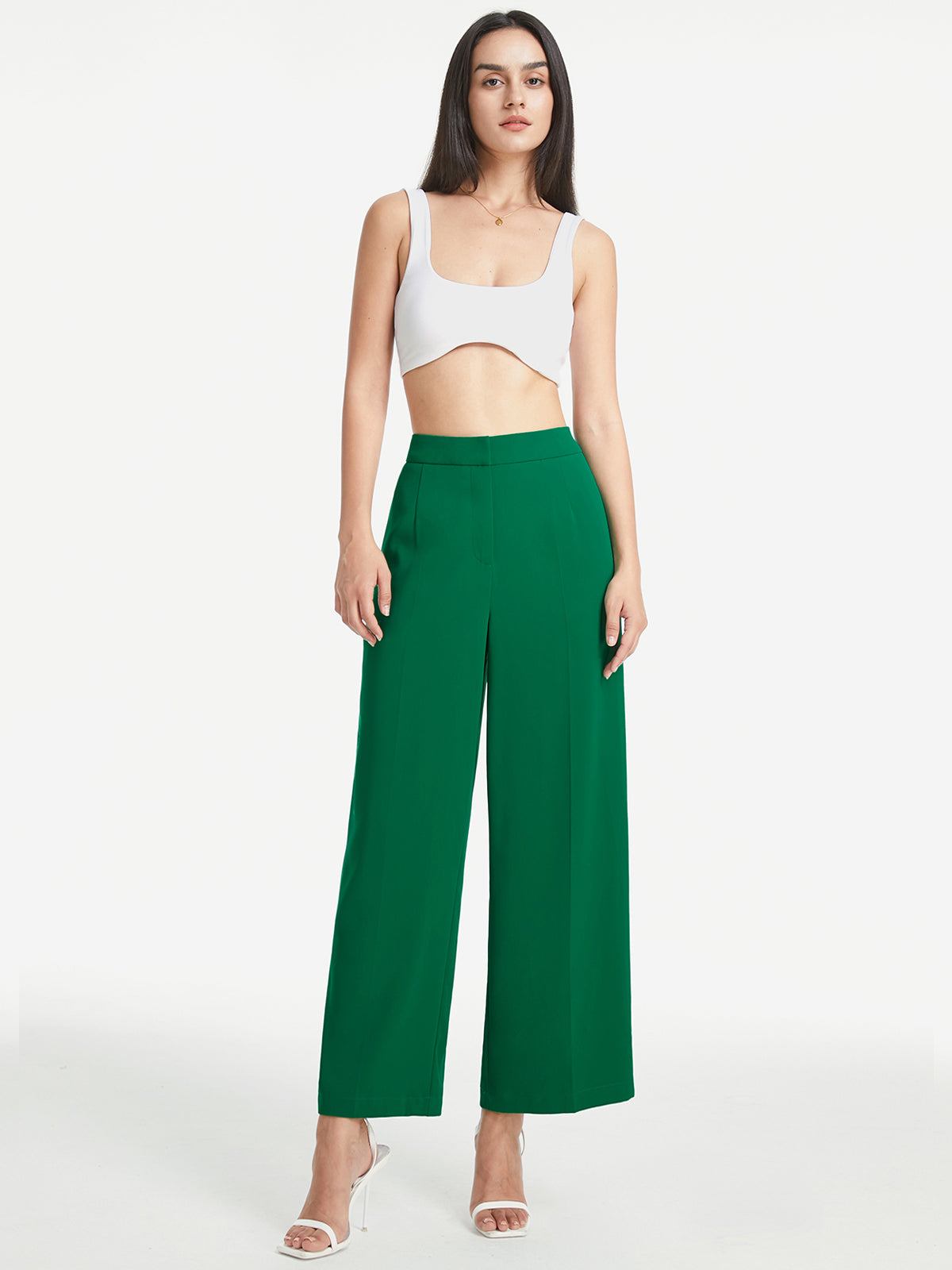 Emerald Green High Waisted Solid Colored Culotte Trousers