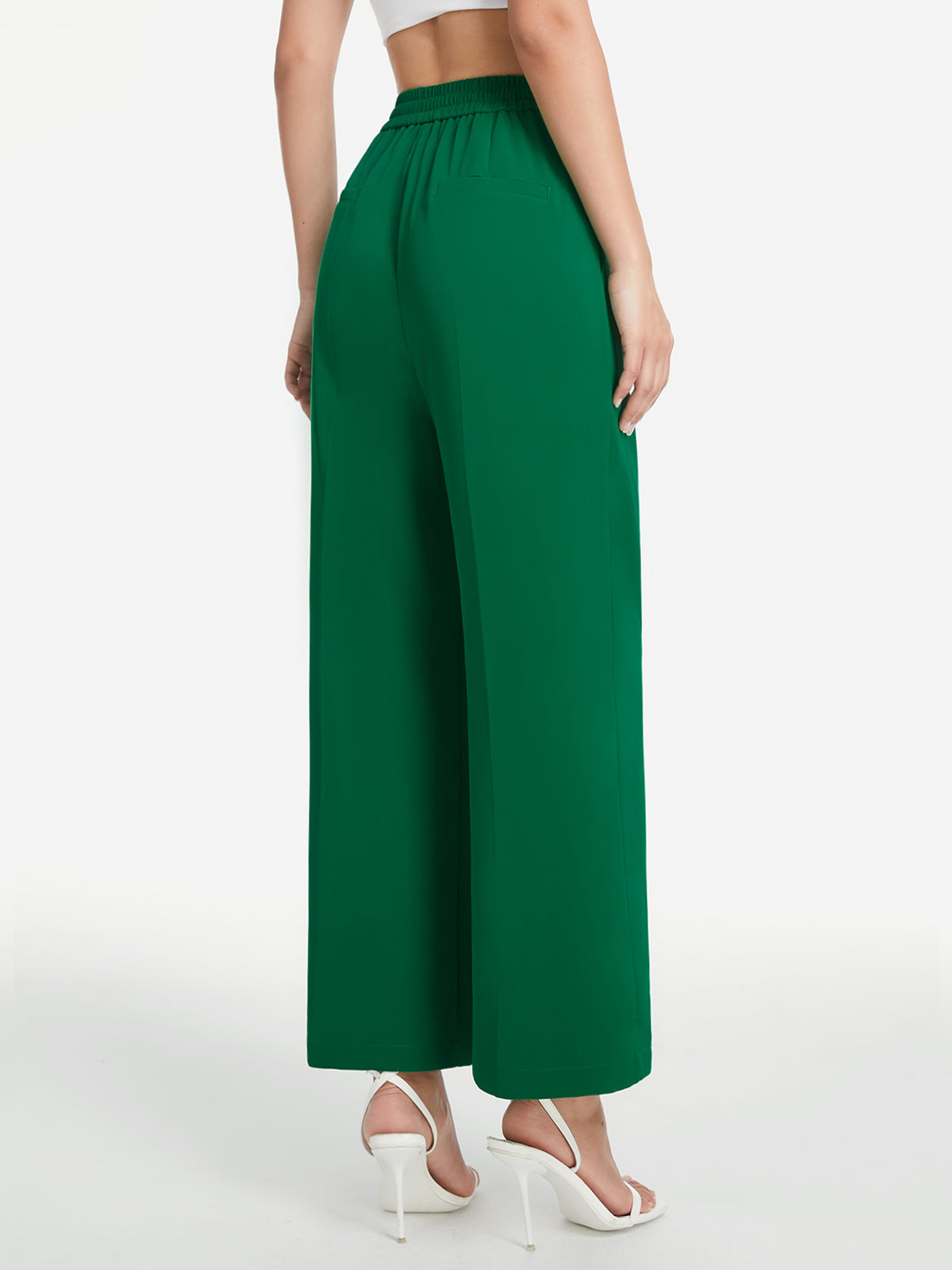 Emerald Green High Waisted Solid Colored Culotte Trousers