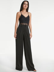 High Waisted Pleat Front Wide Leg Trousers