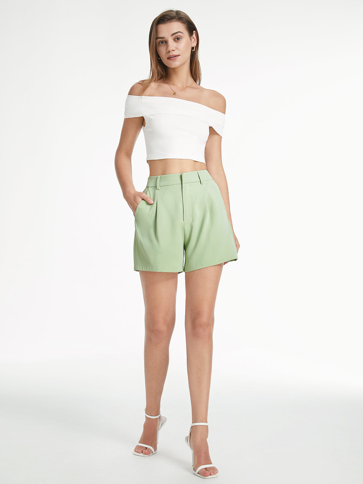 High Waisted Pastel Trouser Shorts