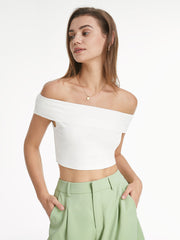 Off The Shoulder Cropped Solid Colored Top