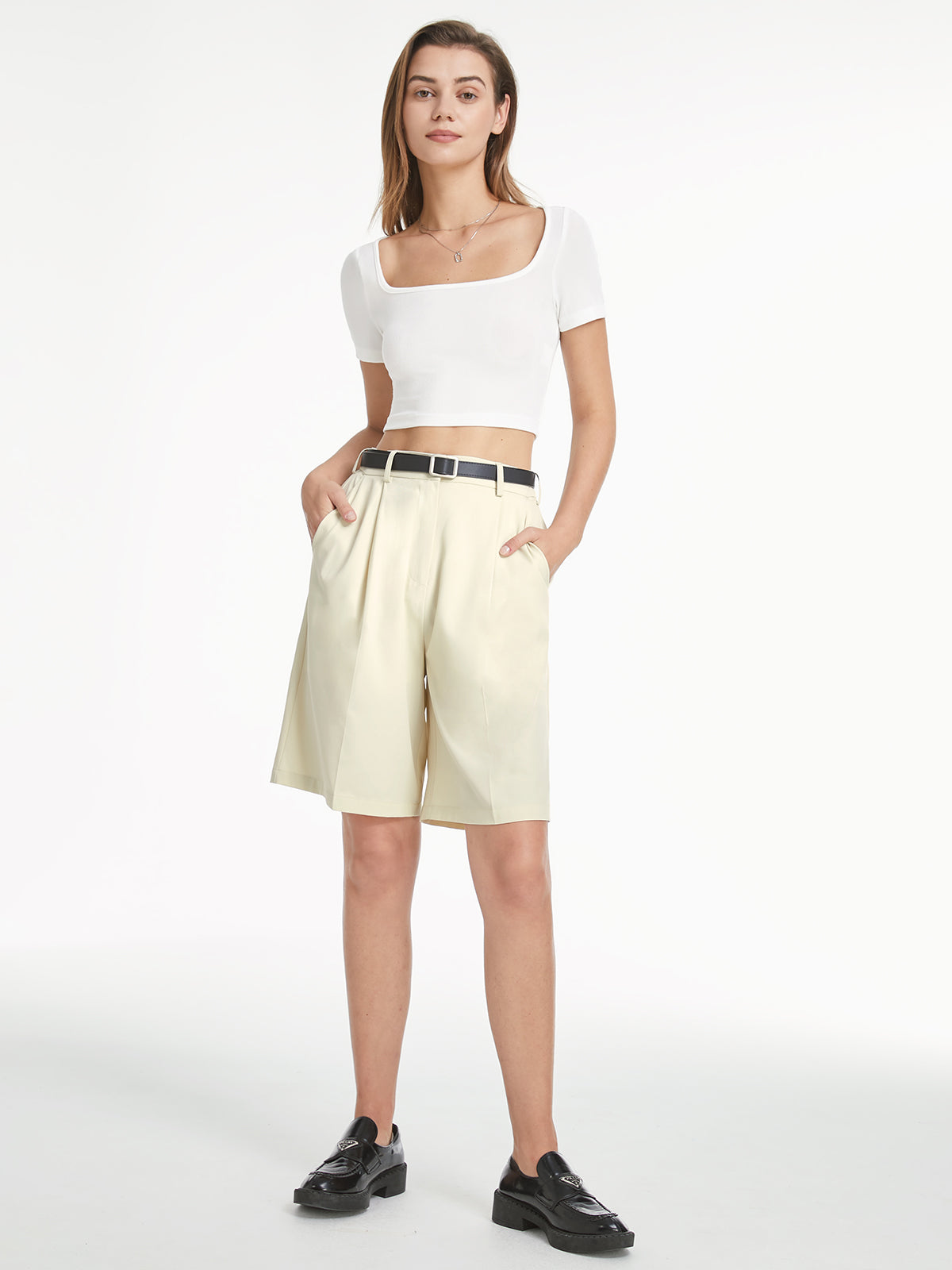 Square Neck Stretch Cropped T-Shirt