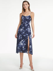 Sweetheart Aqua Floral Bloom Contour Strap Slit Dress