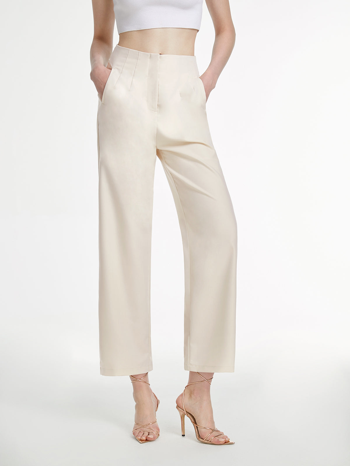 High Waisted Cropped Straight Leg Trousers