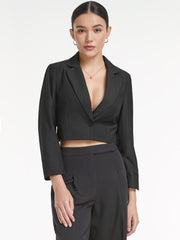 Cropped Notch Lapel Single Breasted Blazer